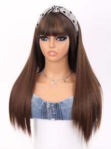 Long Straight Synthetic Wig With Headband - Light Brown - View 1