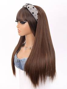 Long Straight Synthetic Wig With Headband - Light Brown - View 3