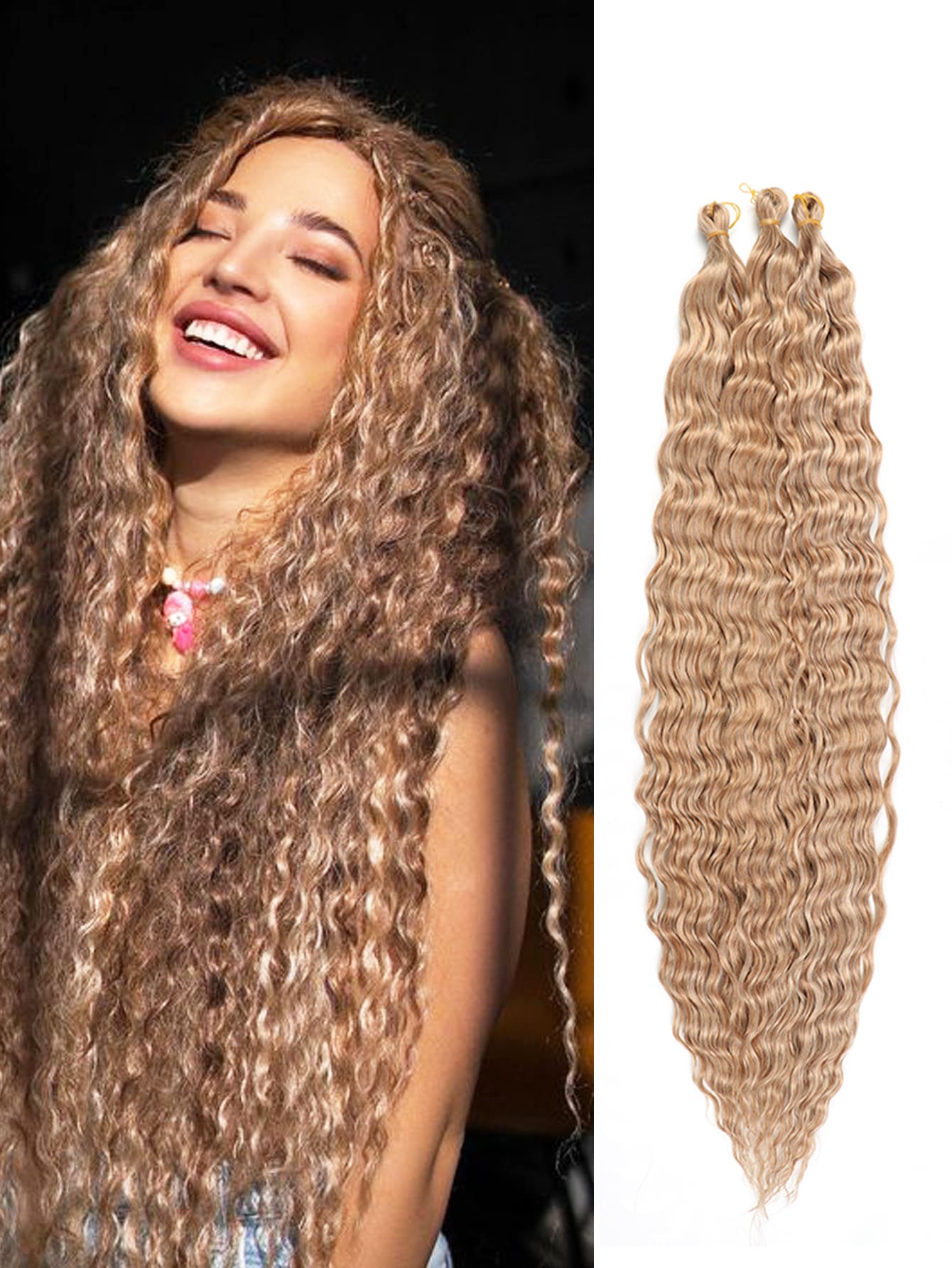 30 Inch Deep Wave Crochet Hair Soft Ocean Wave Braiding Hair Synthetic Soft Long Curly Crochet Hair For Women(1pc ) - Multicolor - View 1