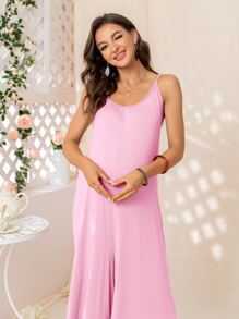 DEARCASE Maternity Solid Cami Jumpsuit - Baby Pink - View 3