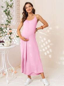 DEARCASE Maternity Solid Cami Jumpsuit - Baby Pink - View 4