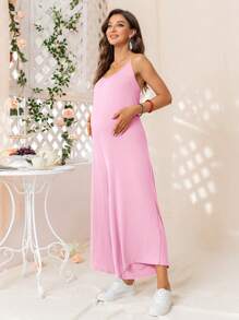 DEARCASE Maternity Solid Cami Jumpsuit - Baby Pink - View 5
