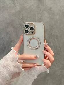 Vỏ điện thoại trong suốt trang trí rhinestone - Vàng - Xem 5