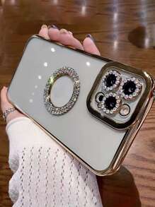 Vỏ điện thoại trong suốt trang trí rhinestone - Vàng - Xem 2