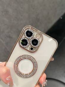 Vỏ điện thoại trong suốt trang trí rhinestone - Vàng - Xem 6