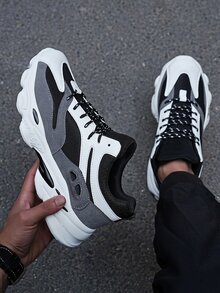 男士透氣繫帶撞色運動戶外織物老爹鞋 - 彩色 - 查看 3