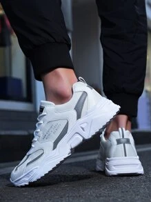 男士前綁帶字母貼飾運動戶外織物老爹鞋 - 白色 - 查看 2