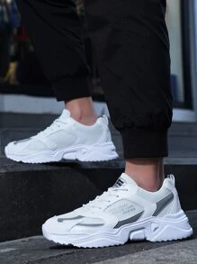 男士前綁帶字母貼飾運動戶外織物老爹鞋 - 白色 - 查看 5