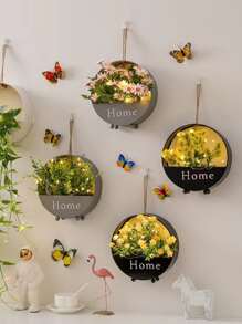 1入組鐵懸掛播種機現代黑色字母圖案掛壁式植物容器裝飾 - 黑色 - 查看 4