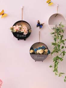 1入組鐵懸掛播種機現代黑色字母圖案掛壁式植物容器裝飾 - 黑色 - 查看 5