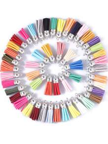 60pcs Mixed Color Keychain Tassels Leather Tassel Pendants With Silver White Caps,Tassel Charm For Jew60pcs Making Keychain Bracelets Ring Crafts -60pcs(1-1/2 Inch) - Multicolor - View 1