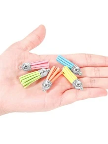 60pcs Mixed Color Keychain Tassels Leather Tassel Pendants With Silver White Caps,Tassel Charm For Jew60pcs Making Keychain Bracelets Ring Crafts -60pcs(1-1/2 Inch) - Multicolor - View 2