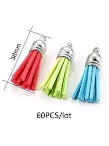 60pcs Mixed Color Keychain Tassels Leather Tassel Pendants With Silver White Caps,Tassel Charm For Jew60pcs Making Keychain Bracelets Ring Crafts -60pcs(1-1/2 Inch) - Multicolor - View 3
