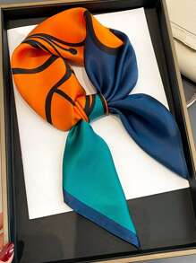 1入組26.77英寸女士仿真絲印花方巾，多功能髮帶、頸巾、頭巾、手提包裝飾頭帶、頭帶，理想裝扮您的造型 - 彩色 - 查看 1