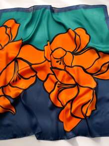 1入組26.77英寸女士仿真絲印花方巾，多功能髮帶、頸巾、頭巾、手提包裝飾頭帶、頭帶，理想裝扮您的造型 - 彩色 - 查看 3