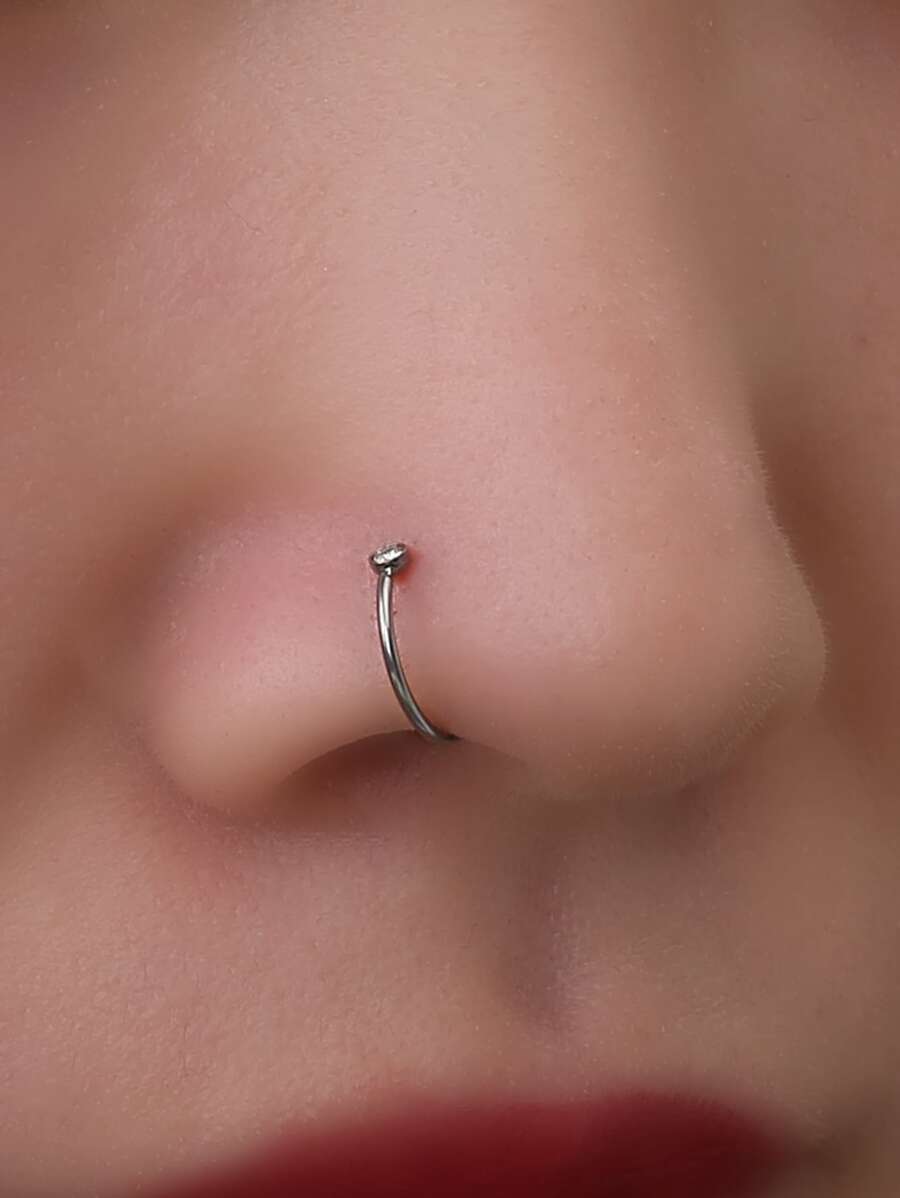 1pc Funky Stainless Steel Rhinestone Decor Nose Ring For Men Women For Body Decoration For Women & Girls - Silver - View 1