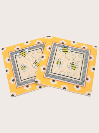 20入組/套紙質餐巾卡通花卉和蜜蜂圖案一次性餐巾派對用