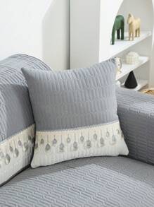 1入組撞色裝飾抱枕套現代織物蕾絲裝飾靠墊套適用於客廳家居裝飾 - 灰色 - 查看 1