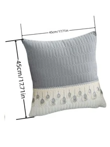 1入組撞色裝飾抱枕套現代織物蕾絲裝飾靠墊套適用於客廳家居裝飾 - 灰色 - 查看 3