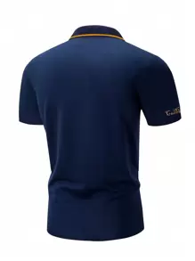 Manfinity Homme Áo thun có cổ Nam Nút phía trước Thú vật Lá thư Giải trí - Màu xanh hải quân - Xem 2