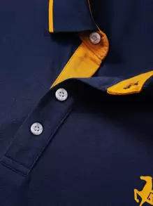 Manfinity Homme Áo thun có cổ Nam Nút phía trước Thú vật Lá thư Giải trí - Màu xanh hải quân - Xem 4