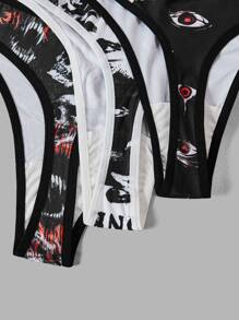 ROMWE Grunge Punk 3pack Skull Print Thong Set - Black and White - View 3