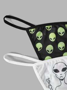 ROMWE Grunge Punk 5pack Cartoon Graphic Thong Set - Multicolor - View 4