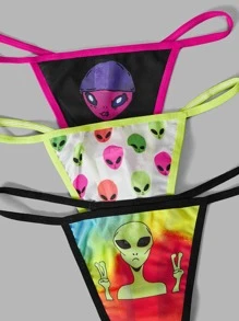 ROMWE Grunge Punk 5pack Cartoon Graphic Thong Set - Multicolor - View 5