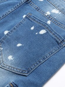 Manfinity LEGND Hombres Shorts en mezclilla desgarro con bolsillo con solapa con parche - Lavado ligero - Ver 4