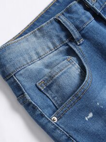 Manfinity LEGND Hombres Shorts en mezclilla desgarro con bolsillo con solapa con parche - Lavado ligero - Ver 5