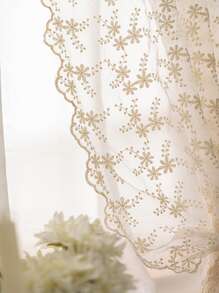 1pc Princess Style Embroidered Chrysanthemum Lace Sheer Curtain - Beige - View 3