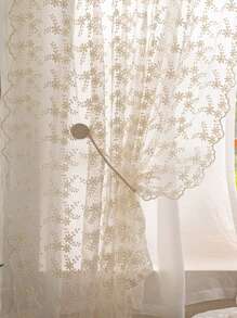 1pc Princess Style Embroidered Chrysanthemum Lace Sheer Curtain - Beige - View 4