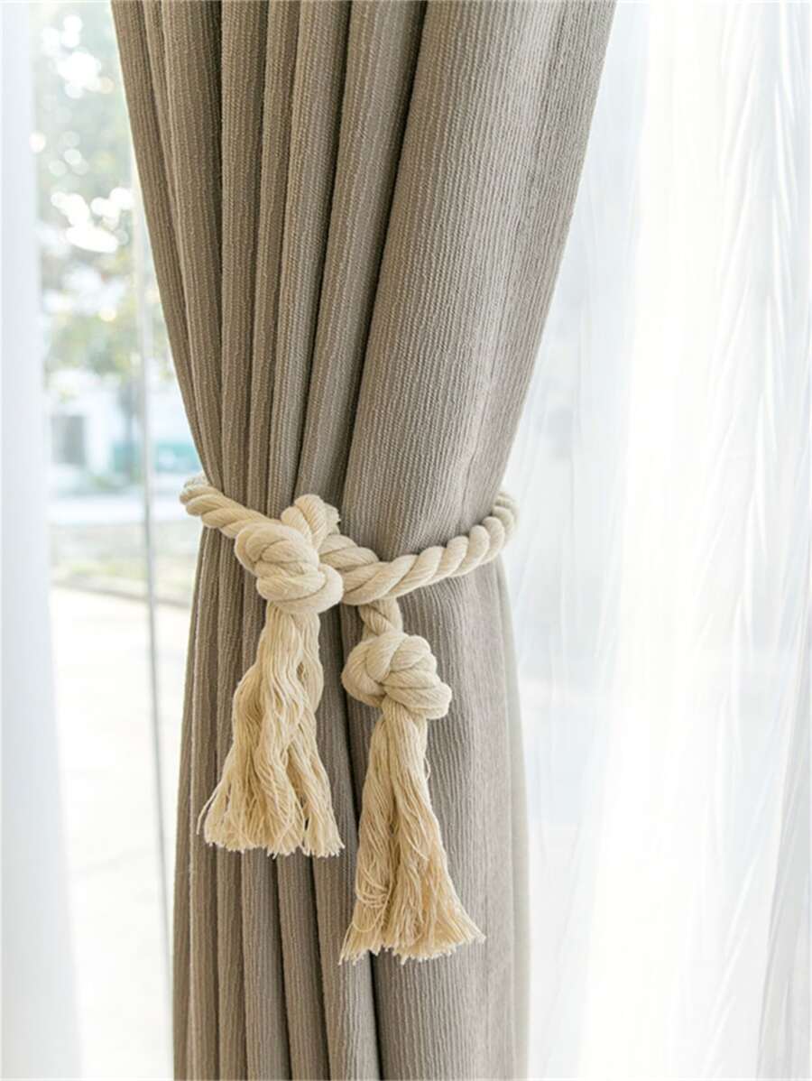 1入組素色窗簾繫帶家用極簡主義滌綸窗簾帶繫帶 - 米色 - 查看 1
