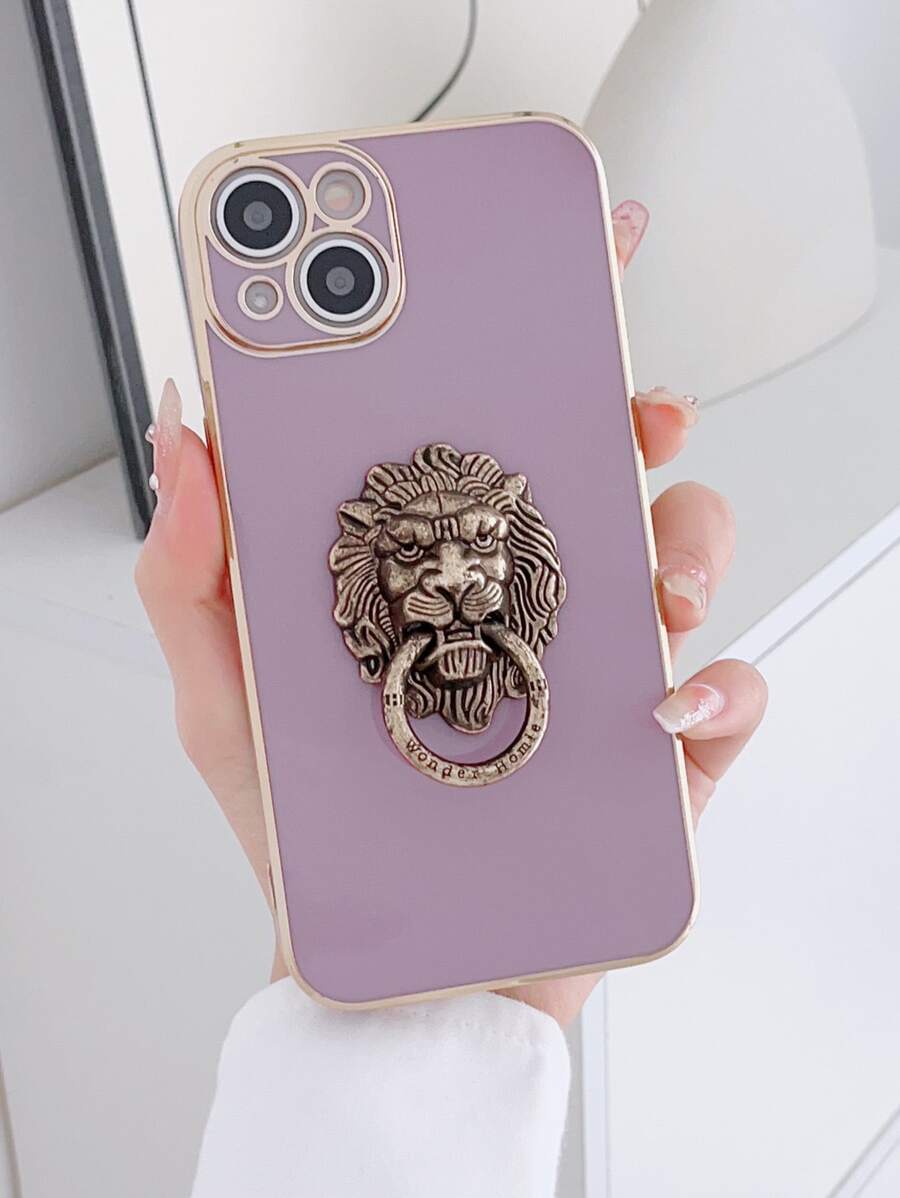 獅子裝飾手機殼帶圓環支架 - 紫色 - 查看 1