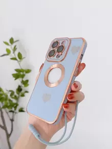 愛心圖案手機殼附帶繩子 - 藍色 - 查看 2