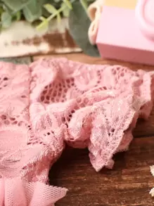 嬰兒後綁帶蝴蝶結網紗拼接連體衣帶配件髮箍拍攝套裝 - 藕粉色 - 查看 7