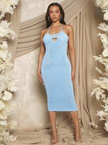 SHEIN SXY Cut Out Front Backless Bodycon Dress - Baby Blue - View 4