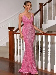 魚尾裙下擺亮片吊帶正式洋裝