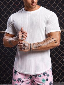 Manfinity Hombres Camiseta unicolor tejido de canalé