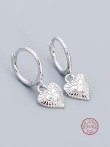 Cubic Zirconia Decor Heart Silver Drop Earrings - Silver - View 2