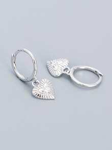 Cubic Zirconia Decor Heart Silver Drop Earrings - Silver - View 4