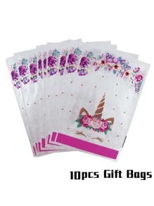 10pcs Unicorn Print Gift Bag, Cartoon Portable Plastic Gift Packaging Bag For Birthday Party - Multicolor - View 2