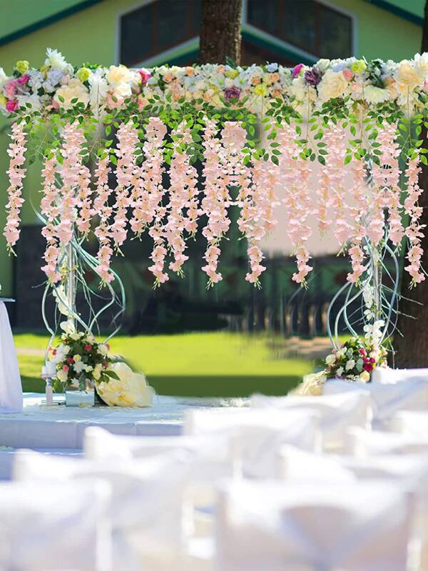 3pcs/set Fabric Artificial Flower Vine, Romantic Garden Arch DIY Fake Plant Vine For Wedding