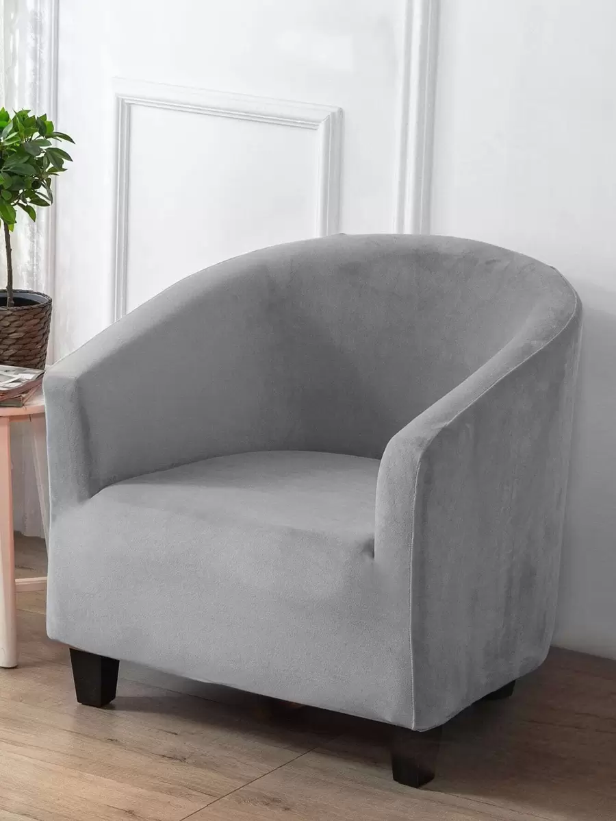 1pc Solid Stretchy Sofa Slipcover - Grey - View 1