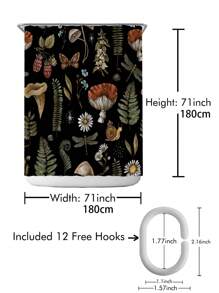 1pc Butterfly & Plant Print Waterproof Shower Curtain - Multicolor - View 7