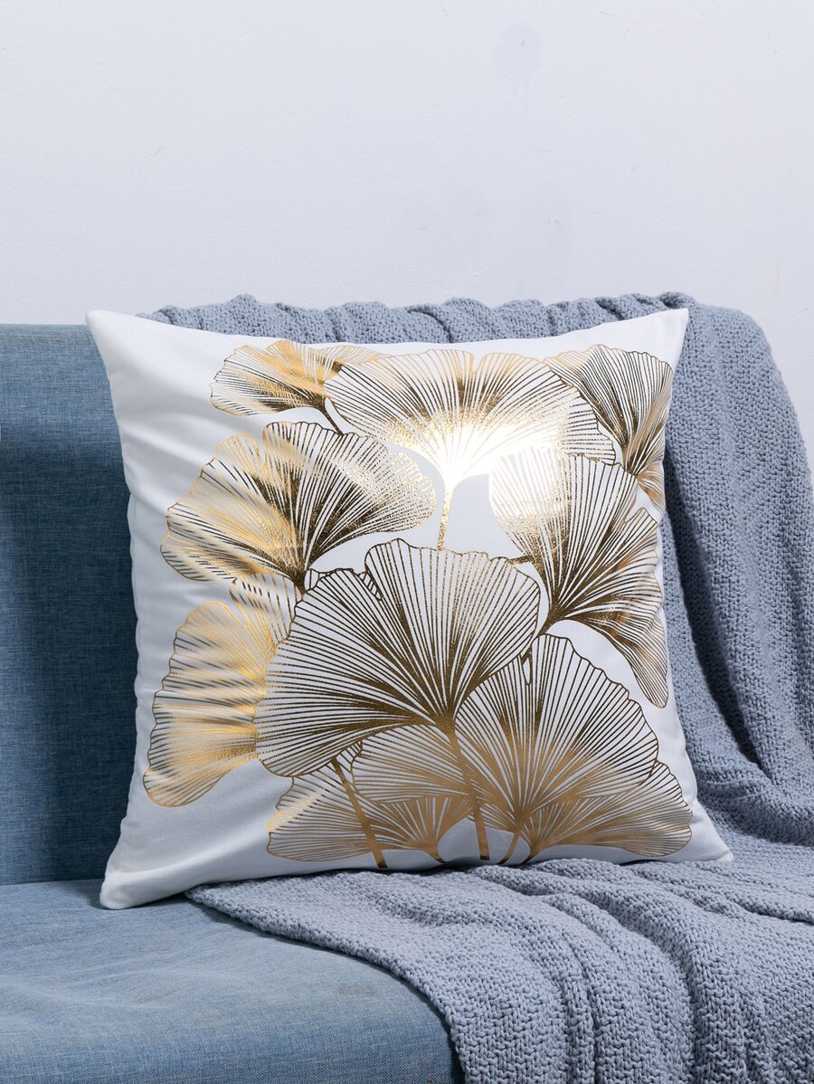 Metallic Ginkgo Biloba Print Cushion Cover Without Filler, Modern Throw Pillow Case, Pillow Insert Not Include, For Sofa, Home Decor - Multicolor - View 1
