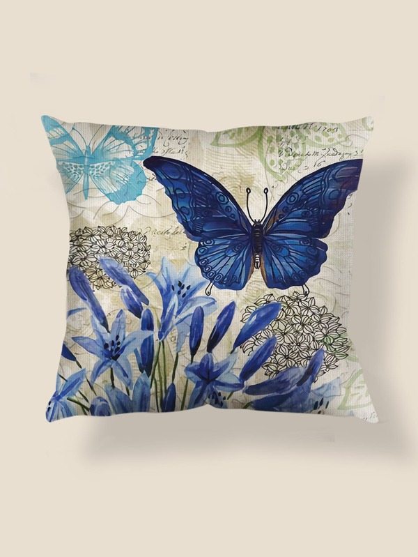 Butterfly & Floral Print Cushion Cover Without Filler