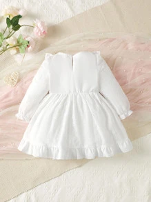 Ropa de fiesta de bebé Volante Bajo con volante Lazo delantero Bordado de ojal Liso - Blanco - Ver 2