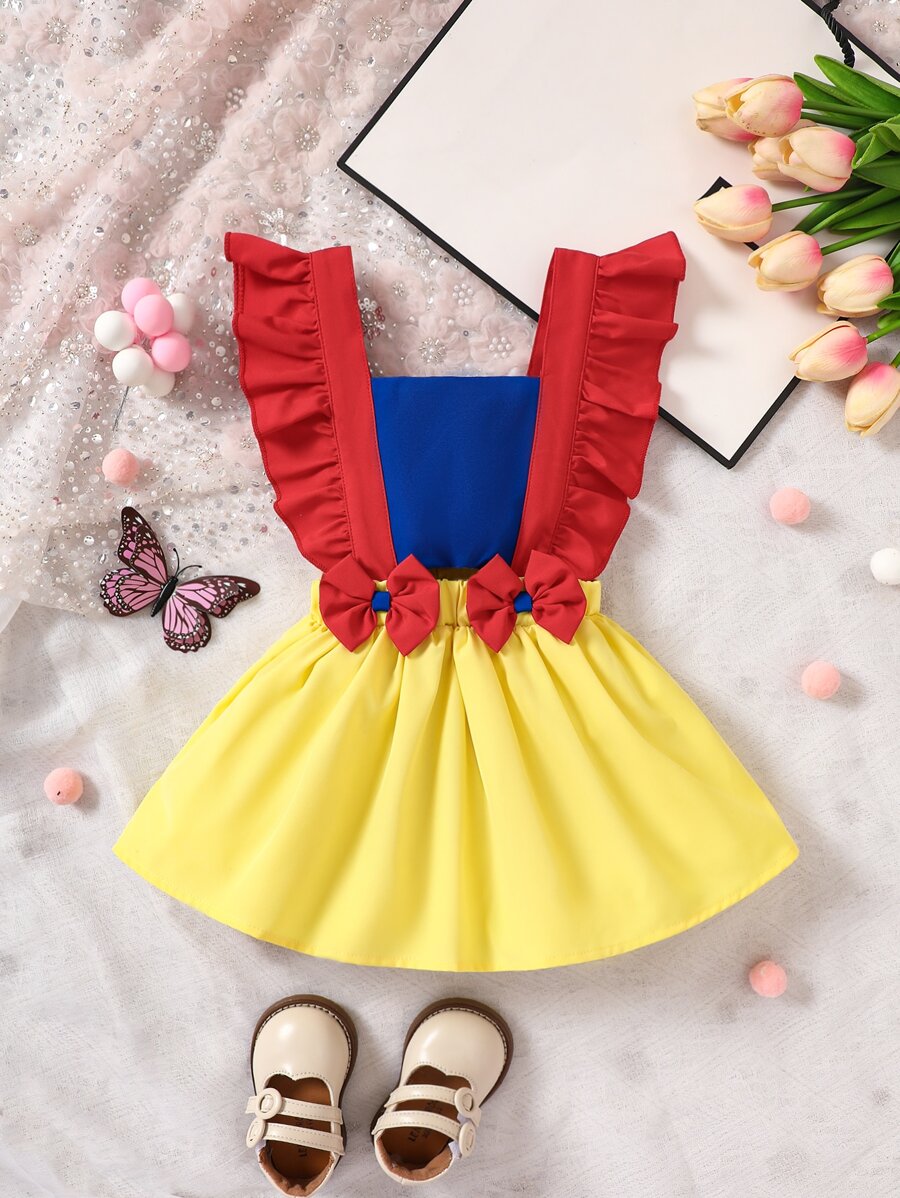 Bebé Vestido overol con lazo delantero ribete con fruncido - Multicolor - Ver 1