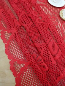 1pc Christmas Hollow Out Lace Design Tablecloth - Red - View 5